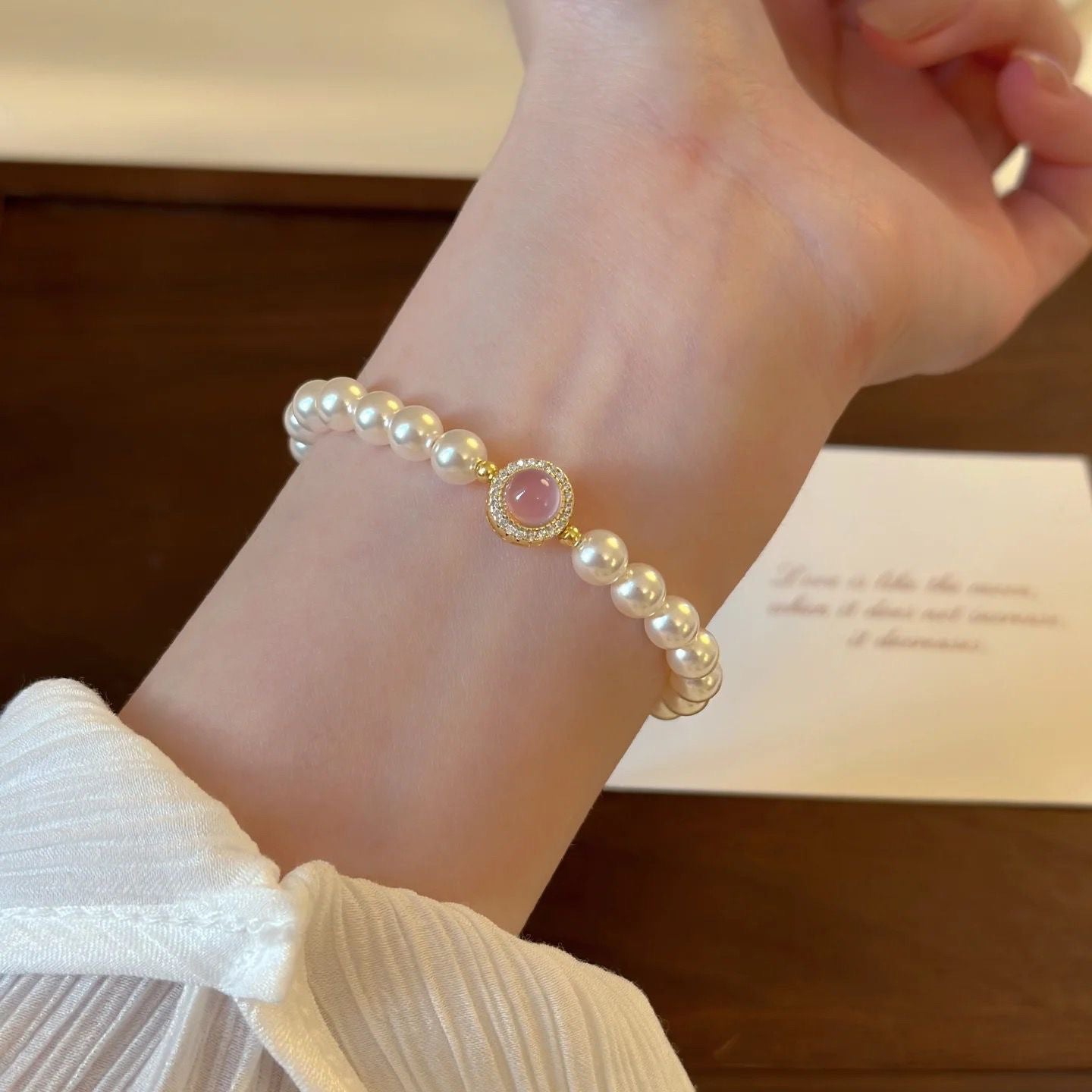 The bracelet sparkles